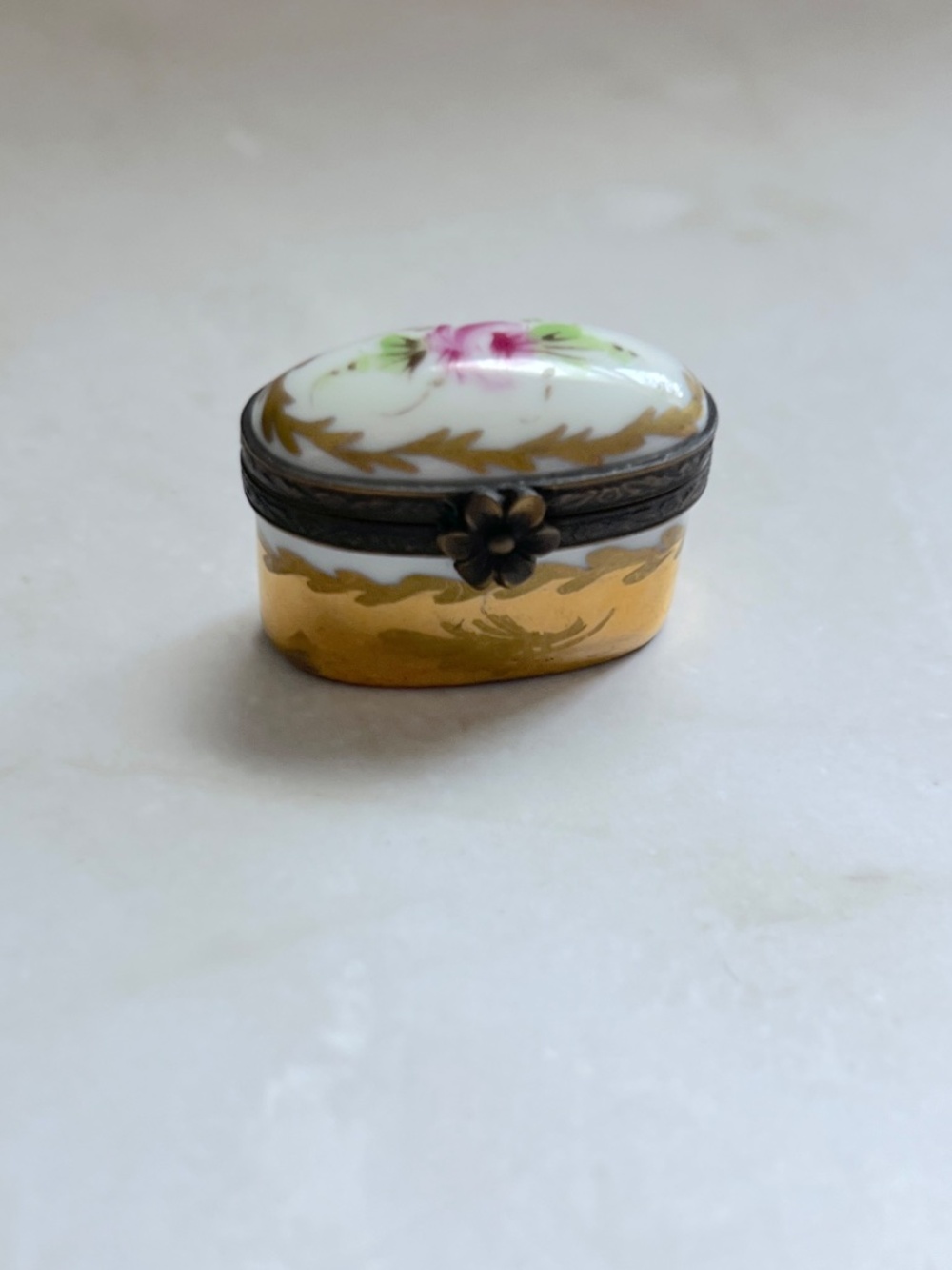 Authentic Miniature Limoges Box Artist Signed CL Hand Painted Floral Gold Lustre